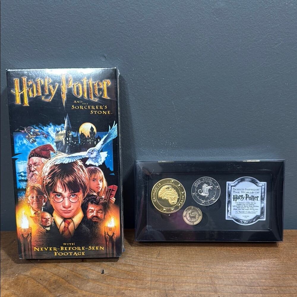 Harry Potter unopened VHS & Noble Collection Gringott’s Bank Coin Set unopened